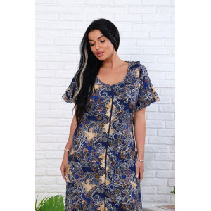 Халат женский 020 "Великан" кулирка (последний размер) синий-коричневый огурцы 60-62