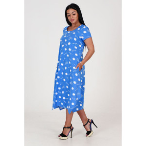 Платье женское "Волна" ПлК-458 кулирка (р-ры: 48-62) круги на голубом с надписями