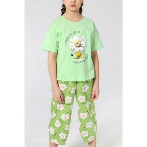 Пижама детская "Ромашка-1" кулирка (р-ры: 116-170) зеленый