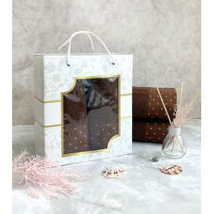 Набор махровых полотенец "Горох" вид 256 какао - 2 шт. в подарочной коробке