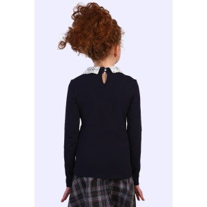 Блузка школьная №13153 "Марта" кулирка с лайкрой (последний размер) темно-синий+крем 152