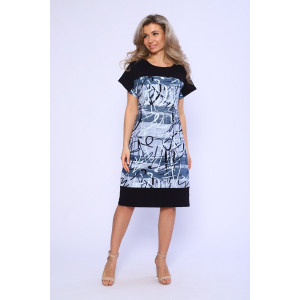 Платье женское 541 кулирка (р-ры: 48-62) голубой-черный-штрихи