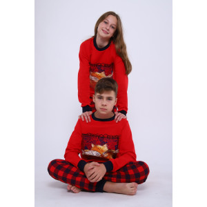 Пижама детская "Феликс" футер 2-х нитка с начесом (р-ры: 140-164) красный