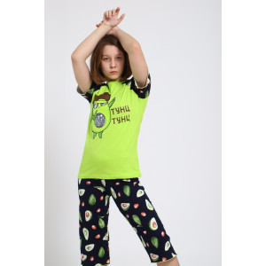 Пижама детская "Настроение" кулирка (р-ры: 140-164) авокадо зеленый