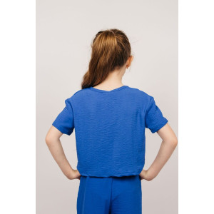 Блузка детская №05113 сингапур (р-ры: 128-164) синий