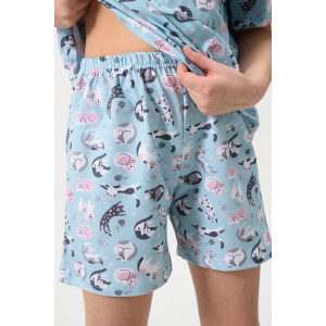 Пижама детская "Потеха" кулирка с лайкрой (р-ры: 128-164) ментоловый кошки