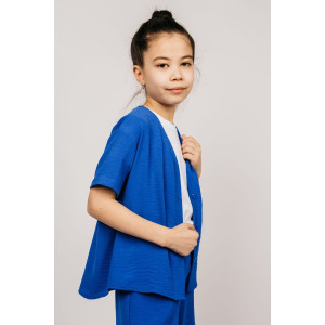 Рубашка детская №0610 сингапур (р-ры: 128-164) синий