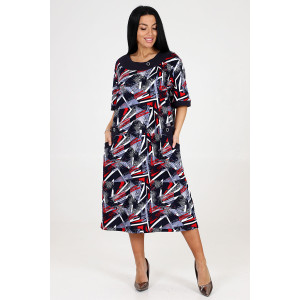 Платье женское "Ретро персона" ПлК-422 кулирка (р-ры: 62-72) геометрия остороугольная красная