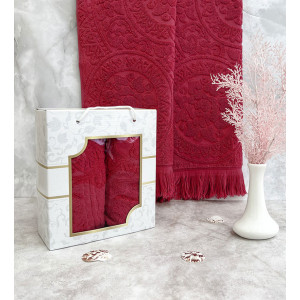 Набор махровых полотенец 1095 (50x85 см) бордовый (2 шт.) в подарочной коробке