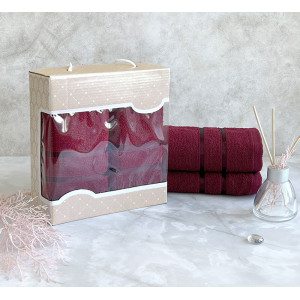 Набор махровых полотенец 1095 (30х50 см) бордовый (2 шт.) в подарочной коробке
