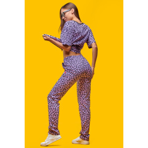Костюм двойка женский 2241 "Леопард" (брюки) трикотаж (последний размер) фиолетовый 42