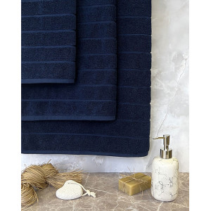 Полотенце махровое "Полосы в добби 3" вид 68 темно-синий (последний размер) 70х140