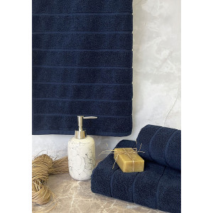 Полотенце махровое "Полосы в добби 3" вид 68 темно-синий (последний размер) 70х140