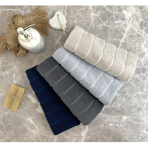 Полотенце махровое "Полосы в добби 3" вид 68 темно-синий (последний размер) 70х140