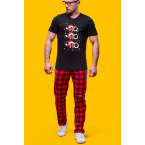 Пижама мужская 2757 "ХО-ХО NEW" кулирка (последний размер) брюки красные 48