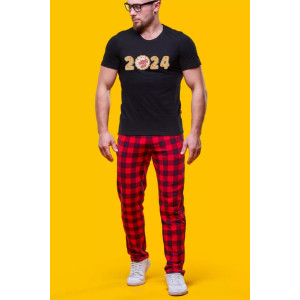 Пижама мужская 2781 "Печенье-Дракон" кулирка (последний размер) брюки красные 52,54