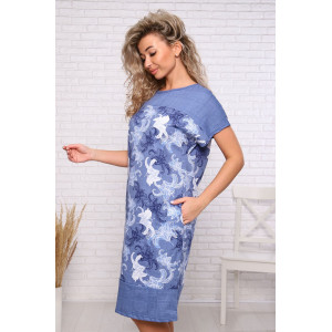 Платье женское 541 кулирка (последний размер) голубой-белый лилия 54-56,56-58