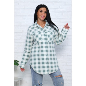 Рубашка женская 732 флис (последний размер) белый-зеленый-клетка 60