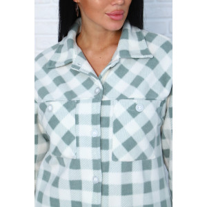 Рубашка женская 732 флис (последний размер) белый-зеленый-клетка 60