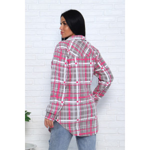 Рубашка женская 732 флис (последний размер) серый-розовый-клетка 56
