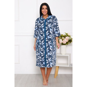 Халат женский 010 велюр (последний размер) серо-зеленый-листья 60-62