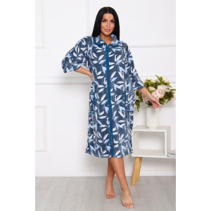 Халат женский 010 велюр (последний размер) серо-зеленый-листья 60-62