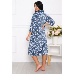 Халат женский 010 велюр (последний размер) серо-зеленый-листья 60-62