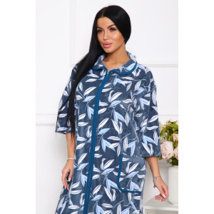 Халат женский 010 велюр (последний размер) серо-зеленый-листья 60-62