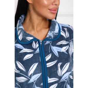 Халат женский 010 велюр (последний размер) серо-зеленый-листья 60-62