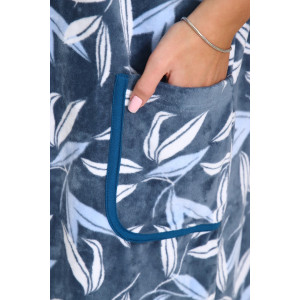 Халат женский 010 велюр (последний размер) серо-зеленый-листья 60-62