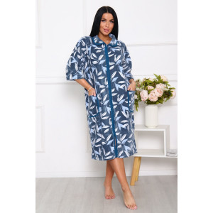 Халат женский 010 велюр (последний размер) серо-зеленый-листья 60-62