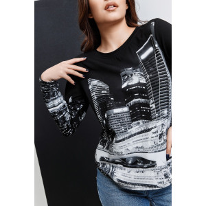 Туника женская №67085 кулирка с лайкрой пенье (последний размер) черный город 46,50,62