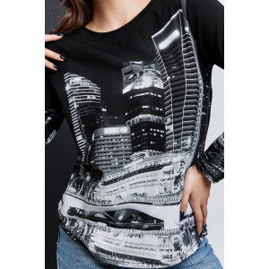 Туника женская №67085 кулирка с лайкрой пенье (последний размер) черный город 46,50,62