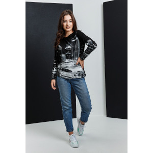 Туника женская №67085 кулирка с лайкрой пенье (последний размер) черный город 46,50,62