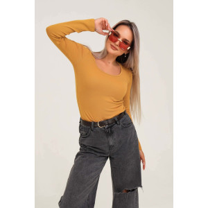 Лонгслив женский №50546 рибана (последний размер) горчичный 44,46,50