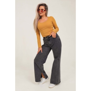 Лонгслив женский №50546 рибана (последний размер) горчичный 44,46,50