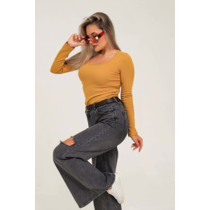 Лонгслив женский №50546 рибана (последний размер) горчичный 44,46,50