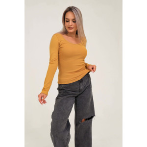 Лонгслив женский №50546 рибана (последний размер) горчичный 44,46,50