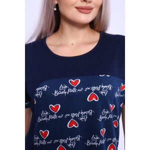 Костюм двойка женский 012 кулирка (р-ры: 50-62) синий-красный-сердечки