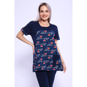 Костюм двойка женский 012 кулирка (р-ры: 50-62) синий-красный-сердечки