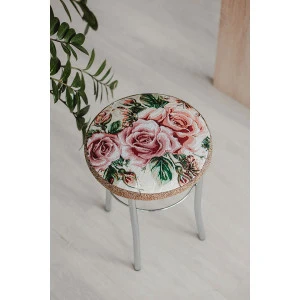 Сидушка на табурет круглая 049242 гобелен бежевый-роза