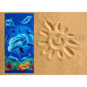 Пляжное махровое полотенце "Дельфины" синий