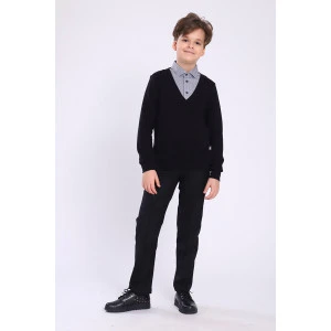 Джемпер школьный №13273 "Чарли" кулирка c лайкрой (р-ры: 122-164) черный + черные треугольники