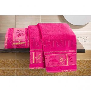 Набор из 2-х полотенец бамбук "Домик" розовый