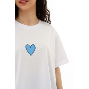 Костюм двойка женский "Heart" кулирка с лайкрой (р-ры: 40-50) белый-голубой Костюм двойка женский "Heart" кулирка с лайкрой (р-ры: 40-50) белый-голубой