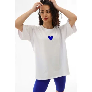 Костюм двойка женский "Heart" кулирка с лайкрой (р-ры: 40-50) белый-васильковый