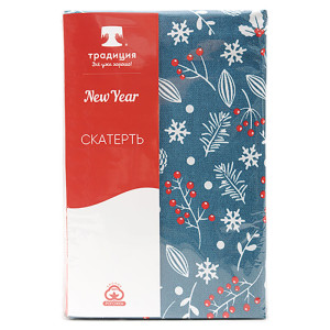 Скатерть "NewYear" рогожка "Шишки" синий (последний размер) 145х145
