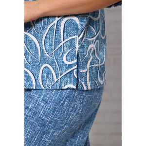 Костюм двойка женский "Джина ВР" кулирка (последний размер) голубой принт верхний 56,64