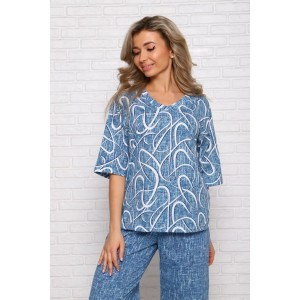 Костюм двойка женский "Джина ВР" кулирка (последний размер) голубой принт верхний 56,64