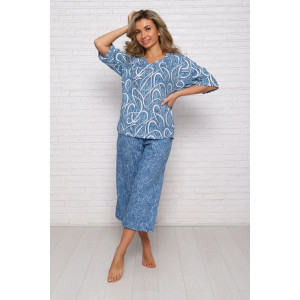 Костюм двойка женский "Джина ВР" кулирка (последний размер) голубой принт верхний 56,64